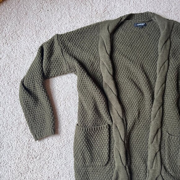 AAMILIFE *Cozy* Olive Green Cardigan | Chunky Knit | Open Front | Size XS | GUC - Picture 7 of 12
